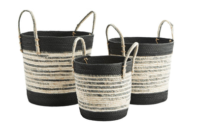 Madam Stoltz - Maize Basket EG032919 mit Henkel - Natur-Black in drei Größen