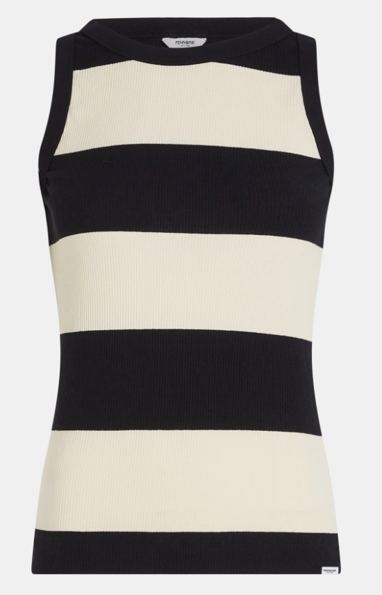 Penn&Ink N.Y - Singlet Big Stripe vanilla-black